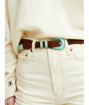 CEINTURE CRAZY EN CUIR SOFT BROWN TURQUOISE meilleur choix