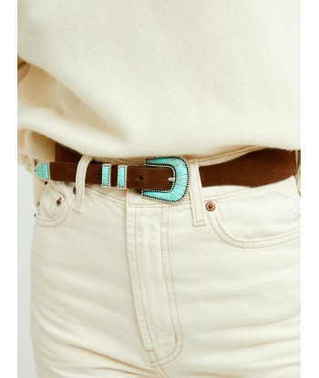 CEINTURE CRAZY EN CUIR SOFT BROWN TURQUOISE meilleur choix