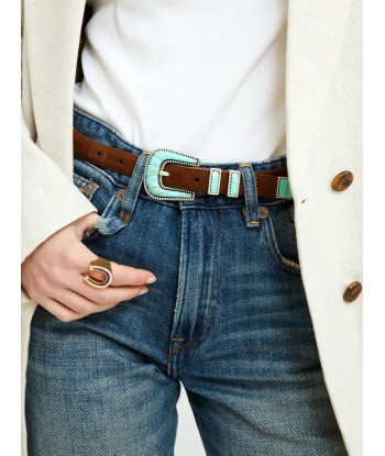 CEINTURE CRAZY EN CUIR SOFT BROWN TURQUOISE meilleur choix