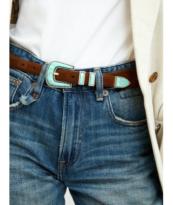 CEINTURE CRAZY EN CUIR SOFT BROWN TURQUOISE meilleur choix