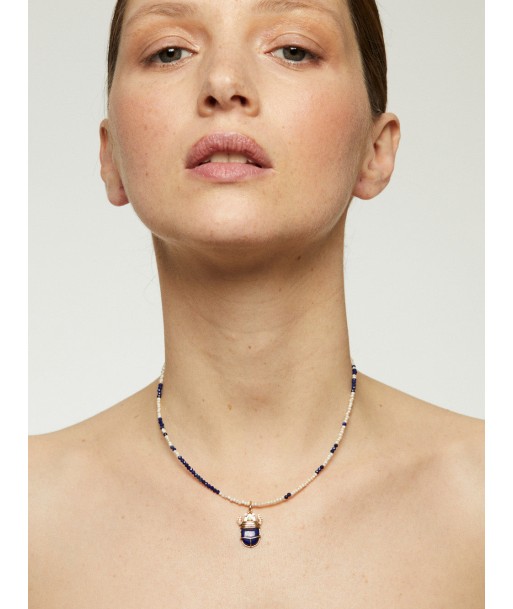 COLLIER SCARABÉE PERLES EAU DOUCE  ET LAPIS france