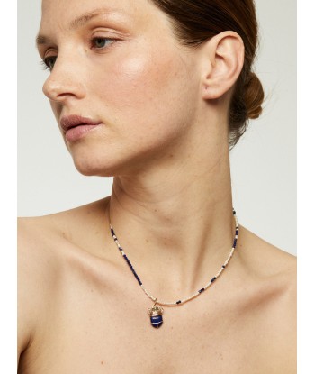 COLLIER SCARABÉE PERLES EAU DOUCE  ET LAPIS france