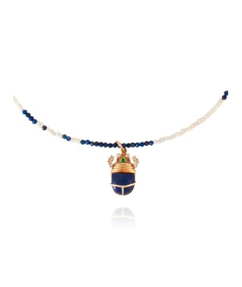 COLLIER SCARABÉE PERLES EAU DOUCE  ET LAPIS france