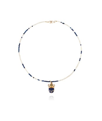 COLLIER SCARABÉE PERLES EAU DOUCE  ET LAPIS france