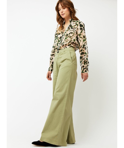 PANTALON LARGE EN COTON OLIVE Paris Déstockage Promo