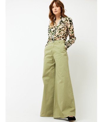 PANTALON LARGE EN COTON OLIVE Paris Déstockage Promo