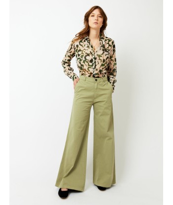 PANTALON LARGE EN COTON OLIVE Paris Déstockage Promo