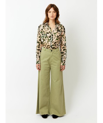 PANTALON LARGE EN COTON OLIVE Paris Déstockage Promo