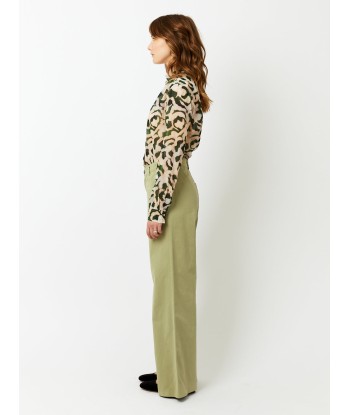 PANTALON LARGE EN COTON OLIVE Paris Déstockage Promo