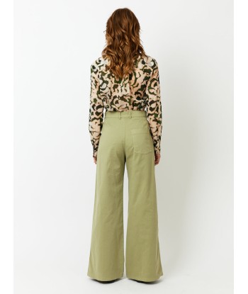 PANTALON LARGE EN COTON OLIVE Paris Déstockage Promo