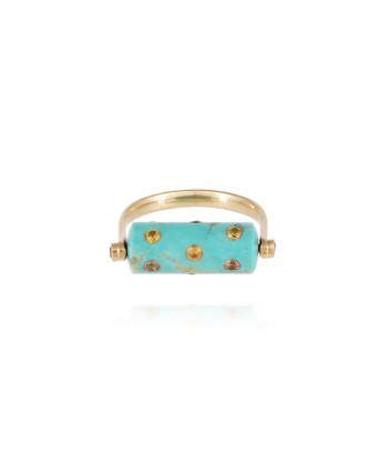 BAGUE TUBE LEA TURQUOISE ET SAPHIRS JAUNES les ctes