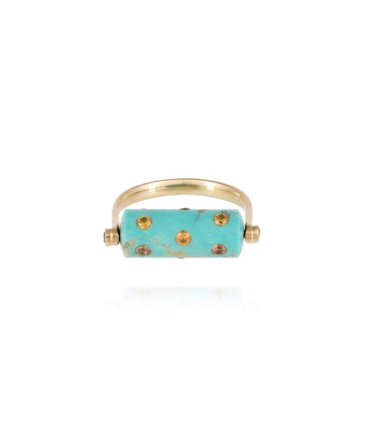 BAGUE TUBE LEA TURQUOISE ET SAPHIRS JAUNES les ctes