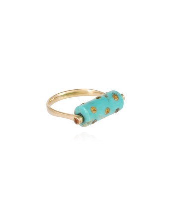 BAGUE TUBE LEA TURQUOISE ET SAPHIRS JAUNES les ctes