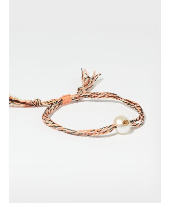 BRACELET SCARLETT PERLE ET GRENAT, CORDON ROSE PALE rembourrage situé sous