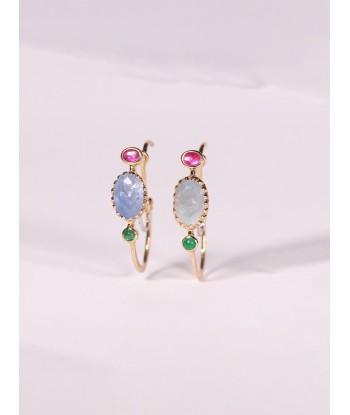 BOUCLES D'OREILLES POISSARDES SAPHIR BLEU, EMERAUDE ET RUBIS outlet