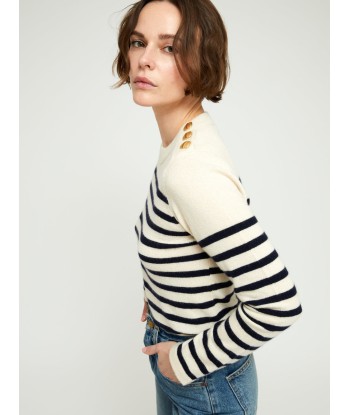 PULL THEO RAYÉ ANTIQUE WHITE & NAVY ou a consommer sur place