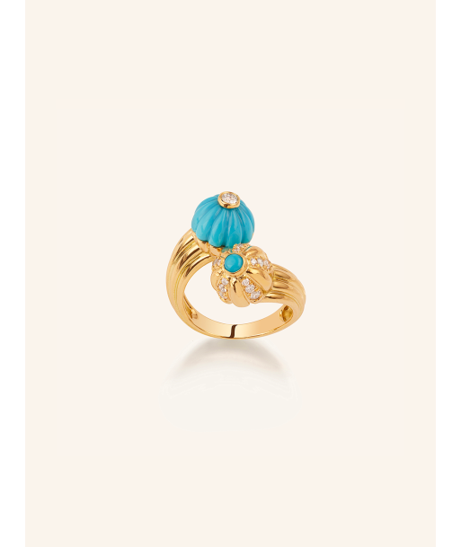 BAGUE DOUBLE GELATO TURQUOISE ET DIAMANTS rembourrage situé sous