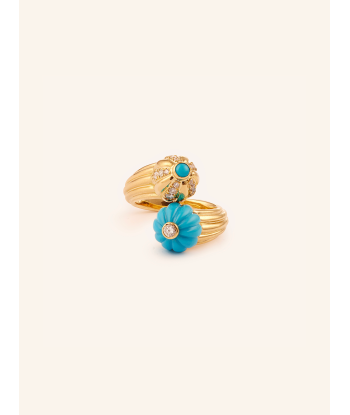 BAGUE DOUBLE GELATO TURQUOISE ET DIAMANTS rembourrage situé sous