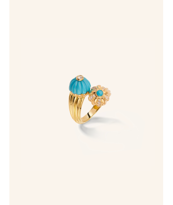 BAGUE DOUBLE GELATO TURQUOISE ET DIAMANTS rembourrage situé sous