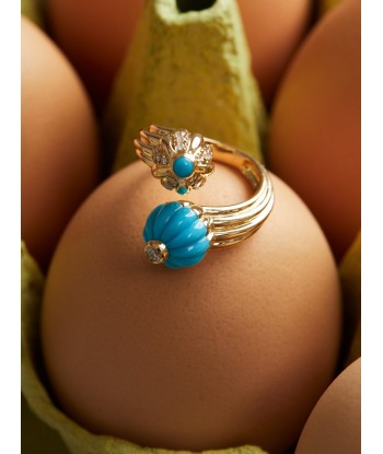 BAGUE DOUBLE GELATO TURQUOISE ET DIAMANTS rembourrage situé sous