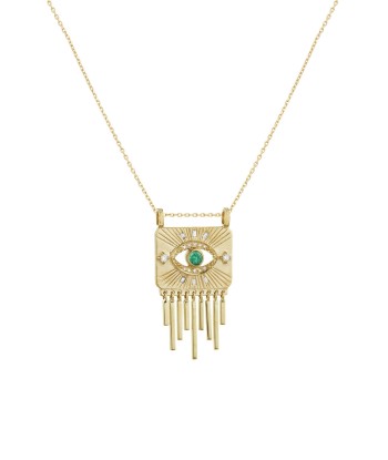 COLLIER PLATE OEIL EMERAUDE ET FRINGE D'OR à prix réduit toute l'année