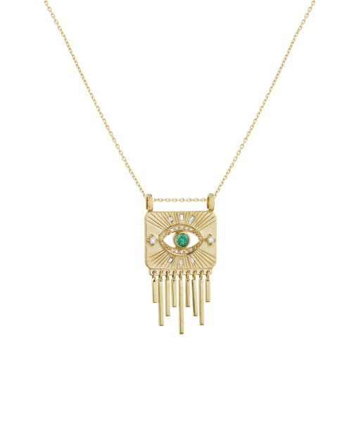 COLLIER PLATE OEIL EMERAUDE ET FRINGE D'OR à prix réduit toute l'année